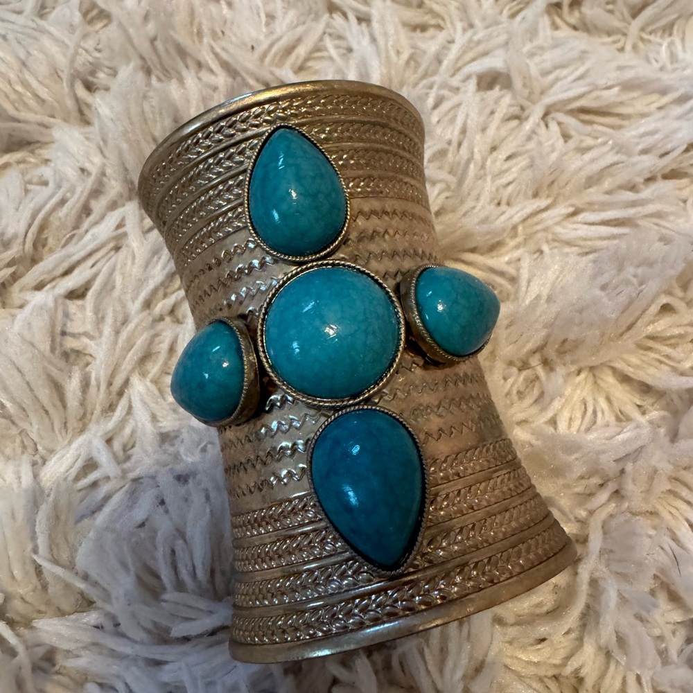 Turquoise and Gold Cuff Bracelet
